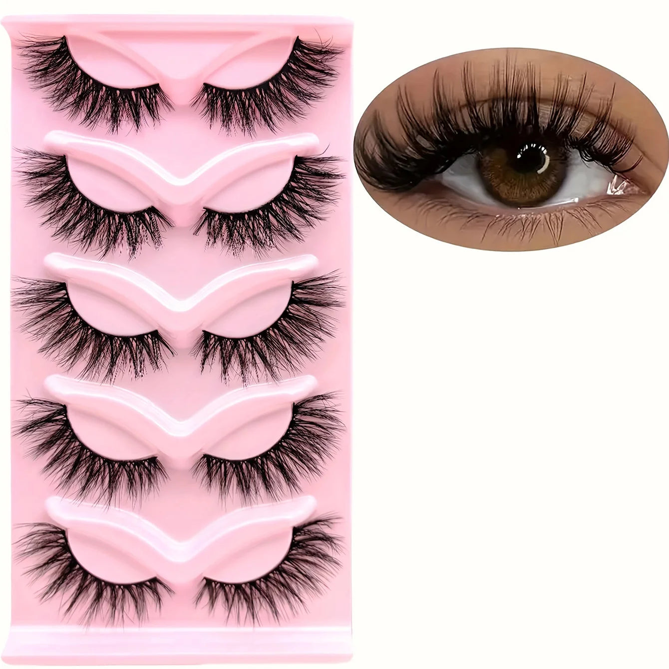 5 Paires de Faux Cils Effet “Cat Eye” – Volume Naturel & Regard Intense